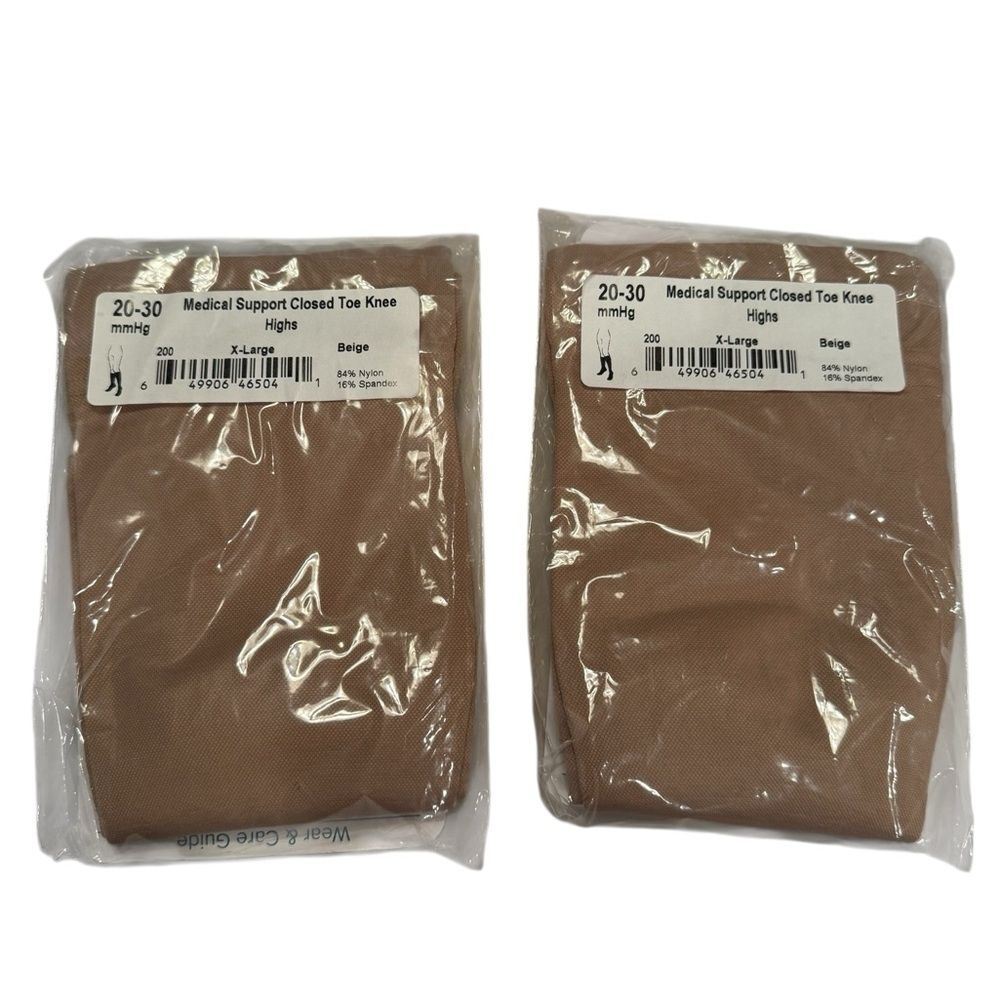 Lot of 2 Beige Medical Compression Stockings Closed Toe Knee High 20-30 mmHg XL